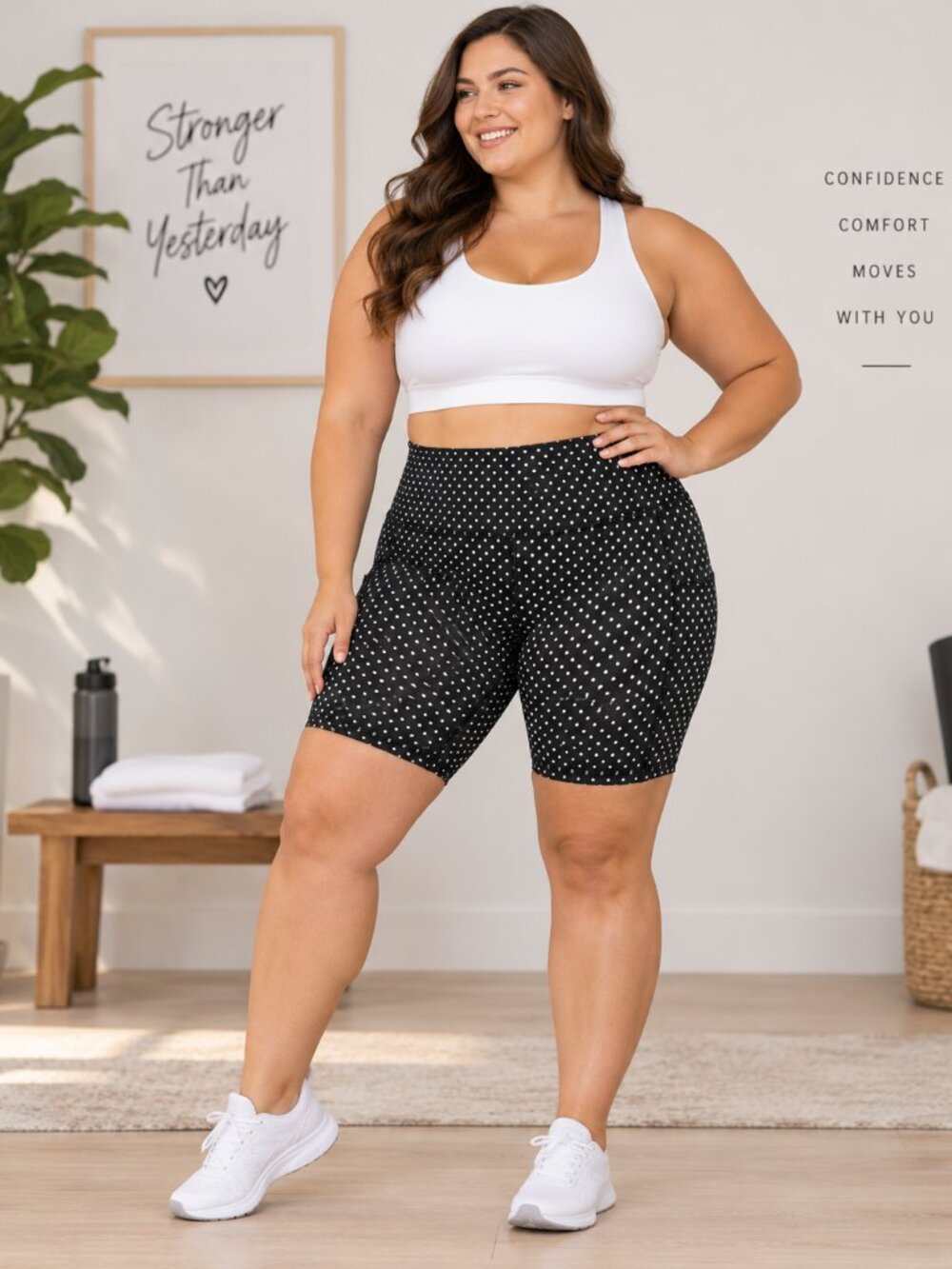 Terra & Sky Plus Size 4X Polka Dot High Rise Bike Shorts 9" Pocket NWT